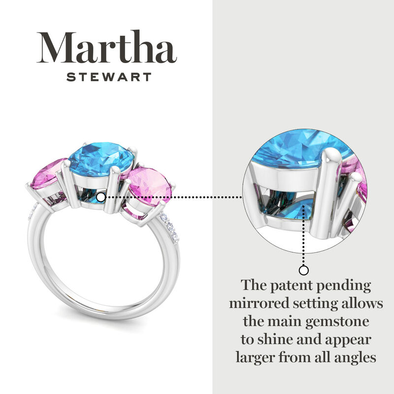 Martha Stewart 5ctw. Oval Blue Topaz, Pink Sapphire & Lab Grown Diamond Three Stone Ring In Sterling Silver image number null